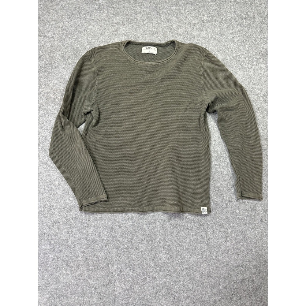 Jean Pascale Sweater Mens L Olive Green Waffle Knit Crew Neck Pullover